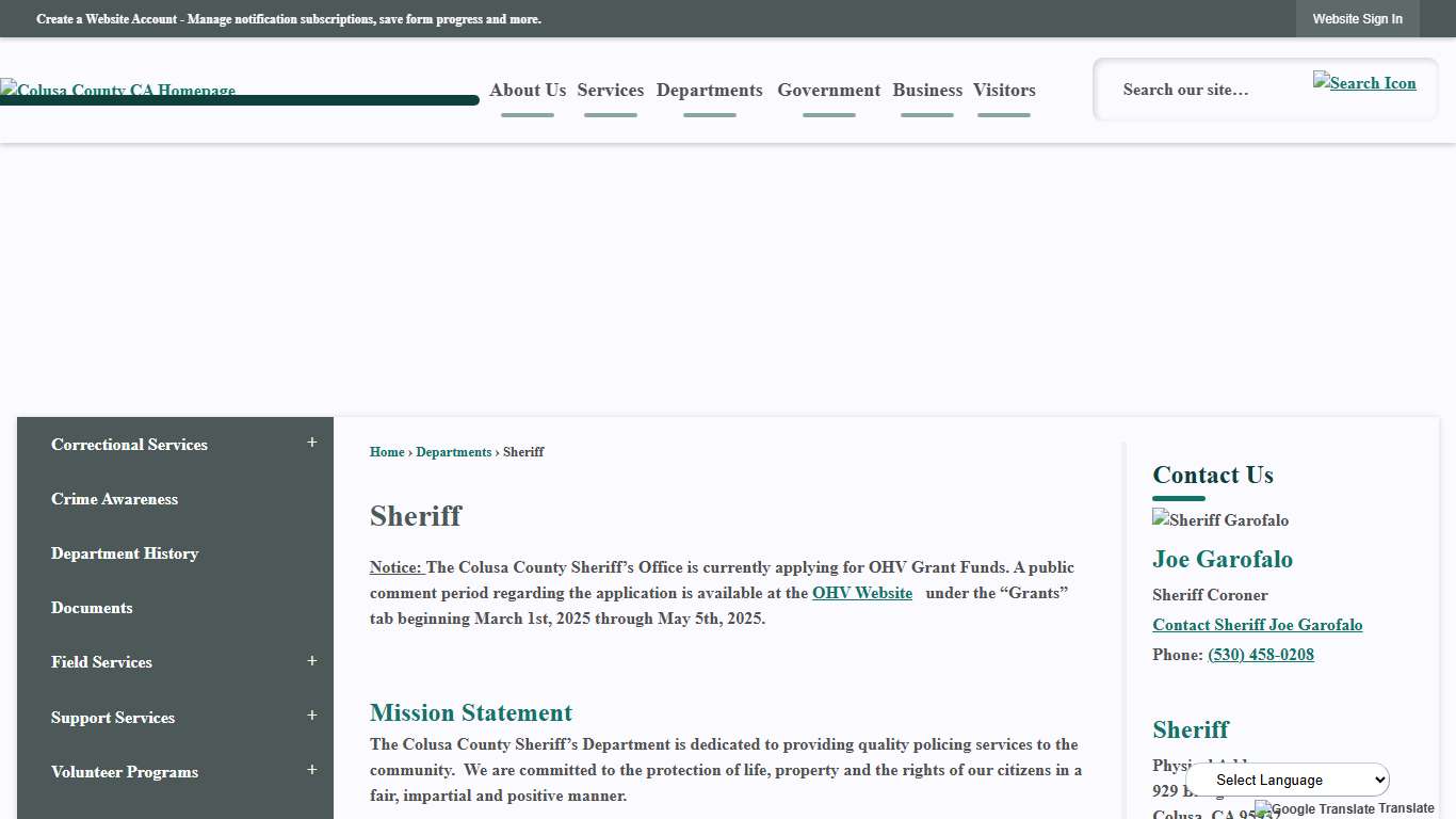Sheriff | Colusa County, CA - Official Website