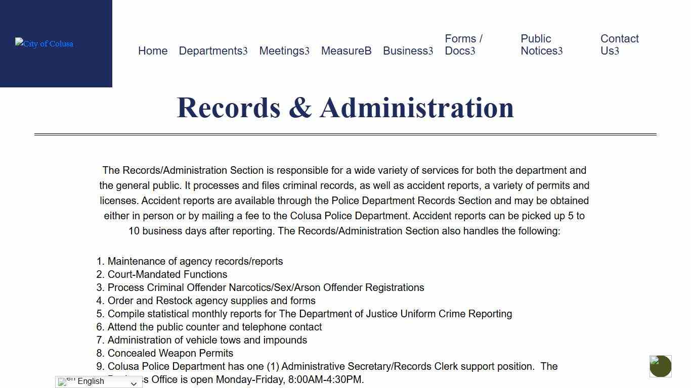 Records & Administration – City of Colusa