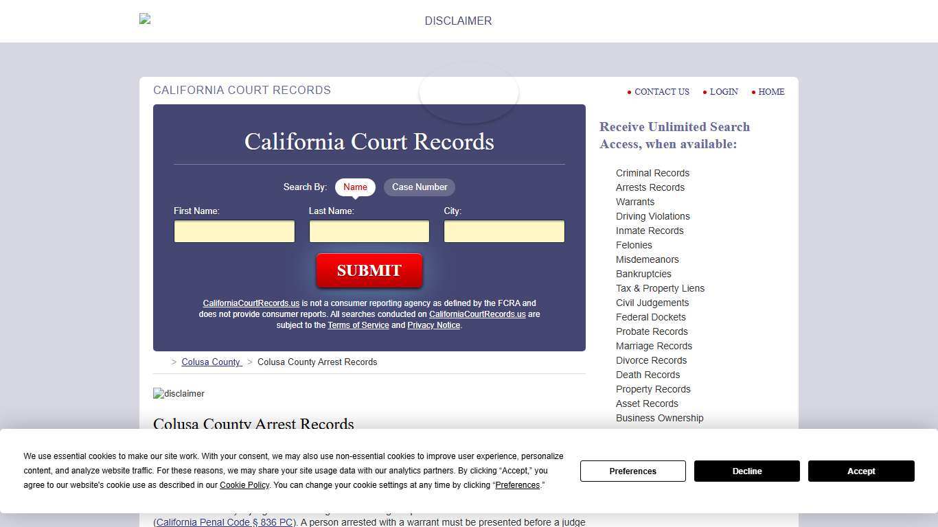 Colusa County Arrest Records | CaliforniaCourtRecords.us