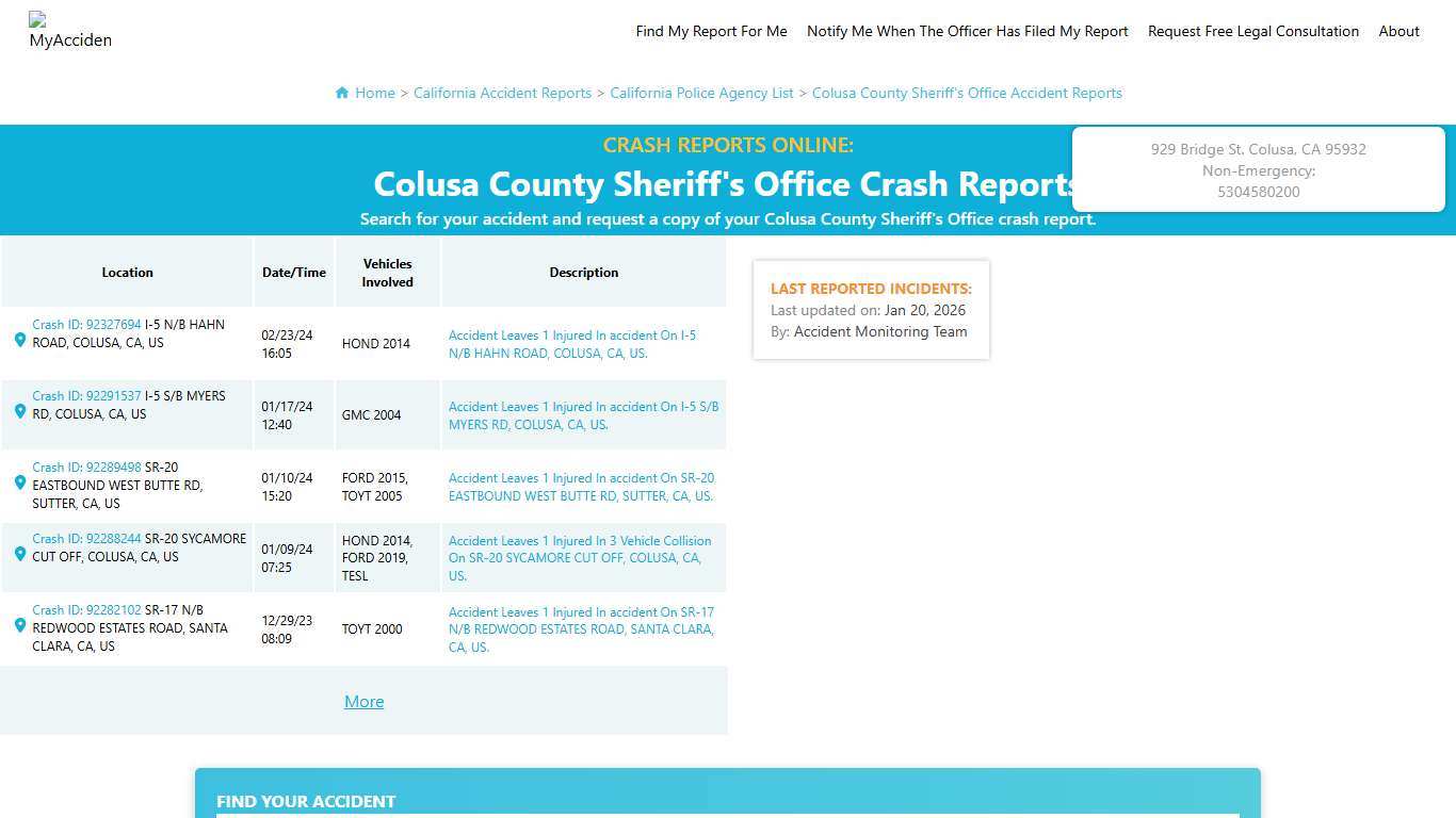 Colusa County, CA Accident Reports