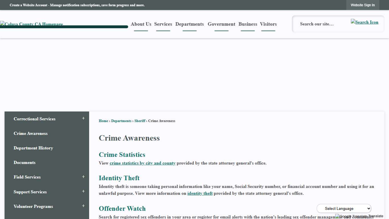 Crime Awareness | Colusa County, CA - Official Website